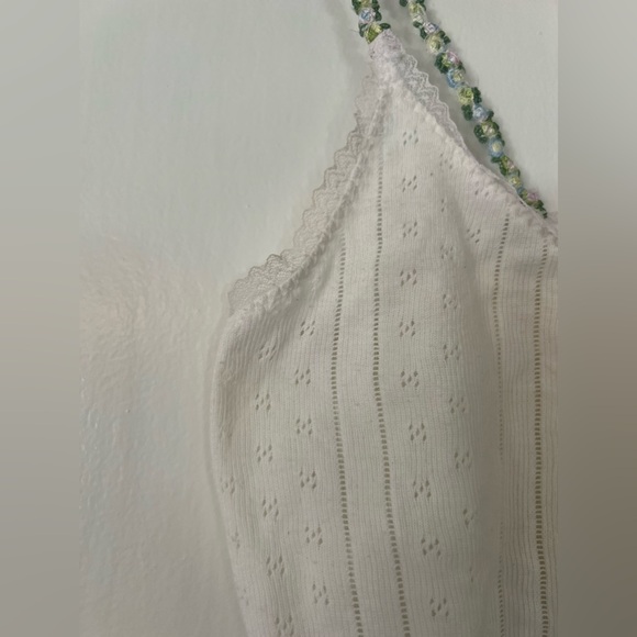 Pretties Pointelle Super Cropped Tank with Embroidered Flower Straps - Picture 4 of 7